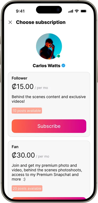 Subscription screen
